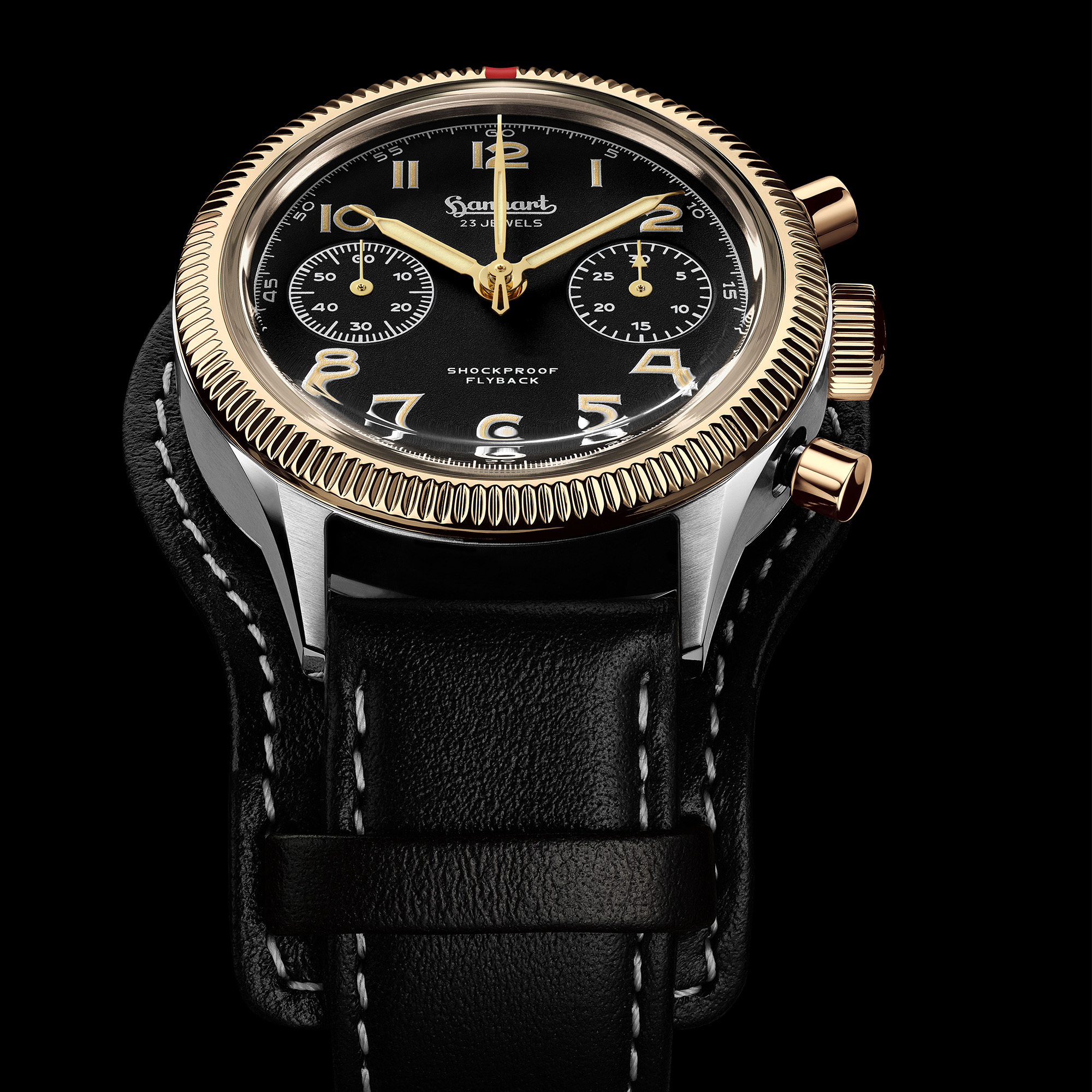 Limited Edition Hanhart 417 C Flyback, watch, black, steel, bronze